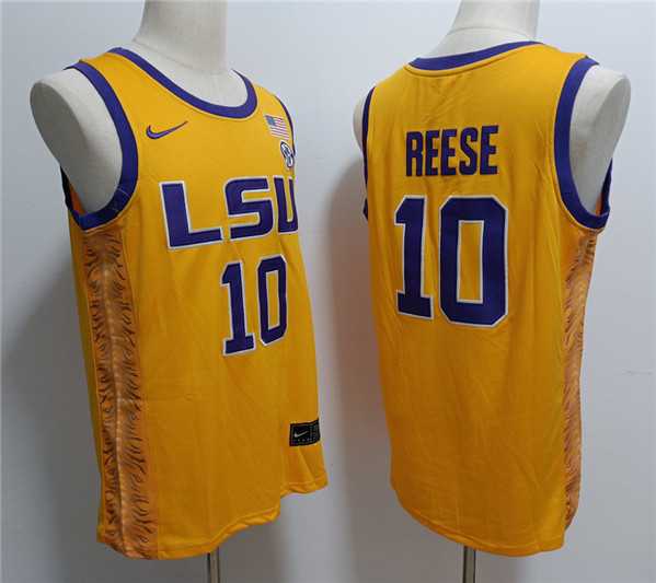 Men%27s LSU Tigers #10 Angel Reese Yellow Stitched Jersey